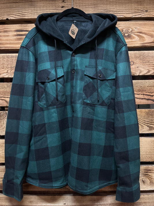 Green hooded flannel overshirt