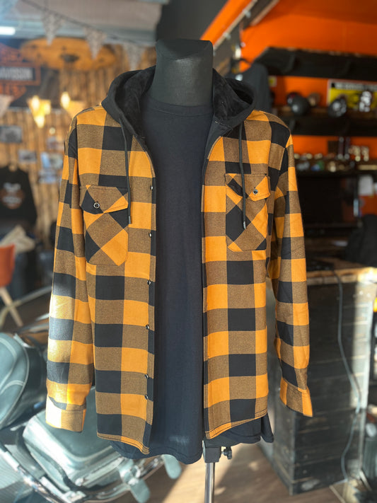 Orange hooded flannel overshirt