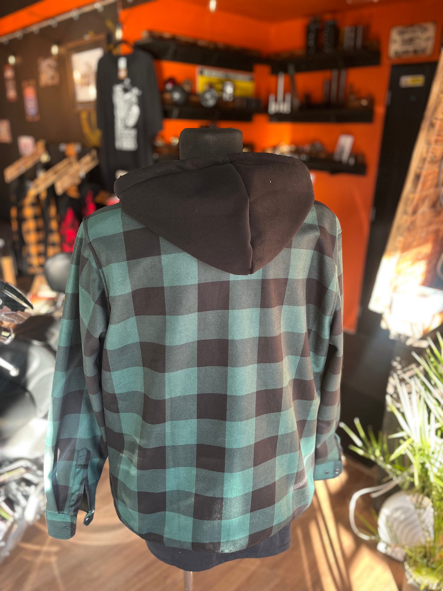 Green hooded flannel overshirt