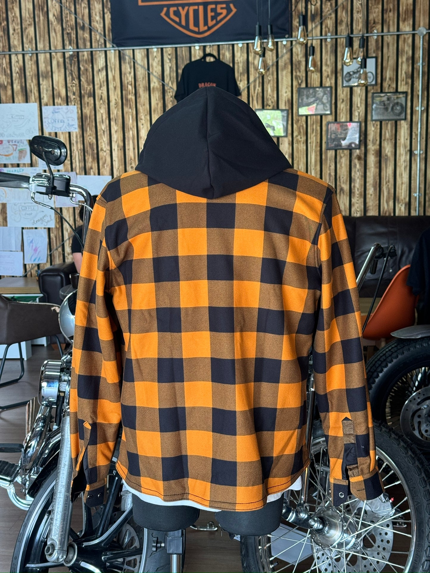 Orange hooded flannel overshirt