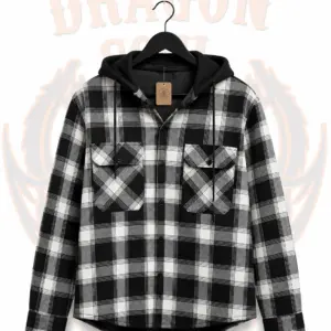 Black & White Check Hooded Shirt Jacket