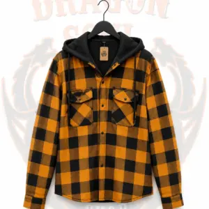 Orange & Black Check Hooded Shacket